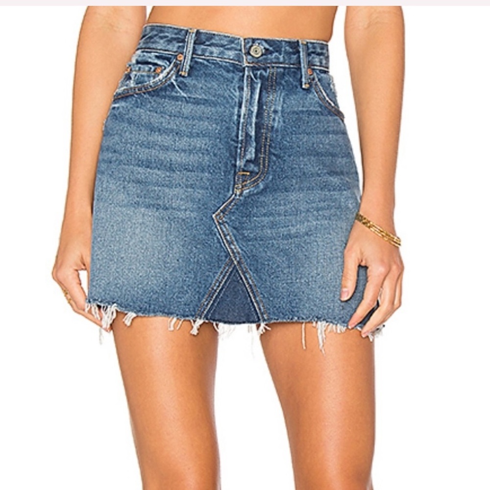 GRLFRND raw hem denim Eva Mini Skirt button fly Size 27 100% Cotton